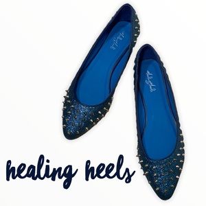 Healing Heels studded blue glitter flats